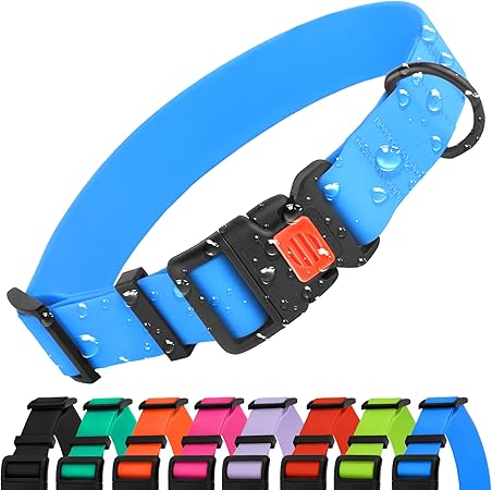 CollarDirect Waterproof Dog Collar - Silicone, Plastic Collar, Odor-Resistant, Easy to Clean, for Large, Medium, Small Dogs - Adjustable Collar with Breakaway Buckle (Neck Fit 12"-16", Blue)