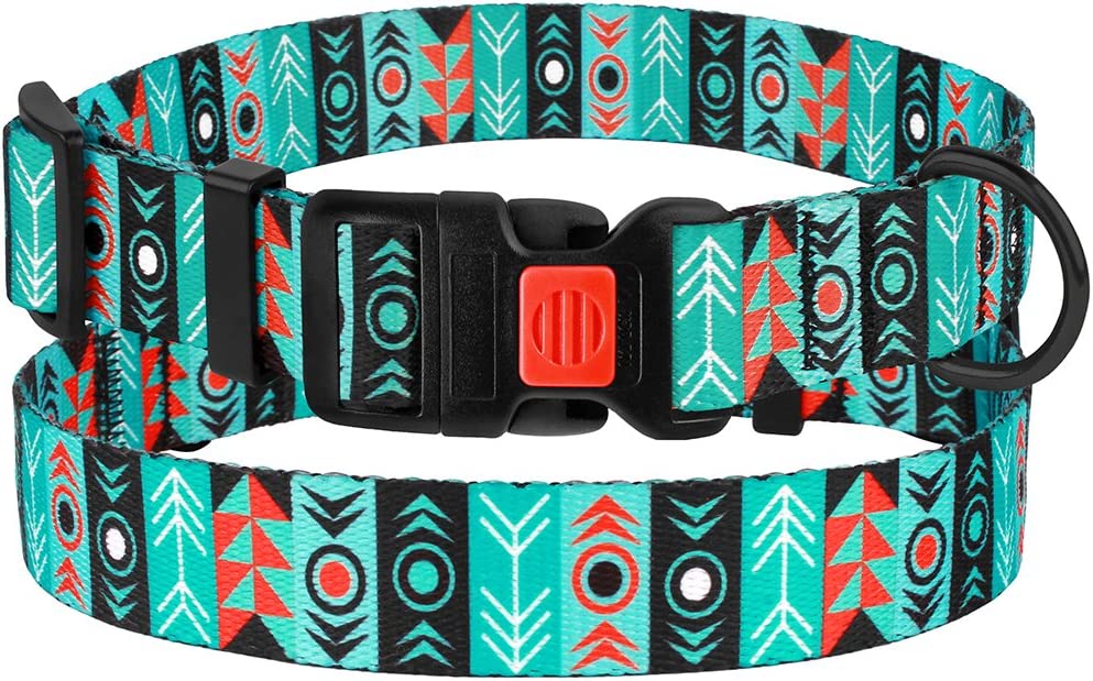 Dog Collar for Small Medium Large Dogs or Puppies, Cute Unique Design with a Quick Release Buckle, Tribal Ethnic Aztec Pattern, Adjustable Soft Nylon