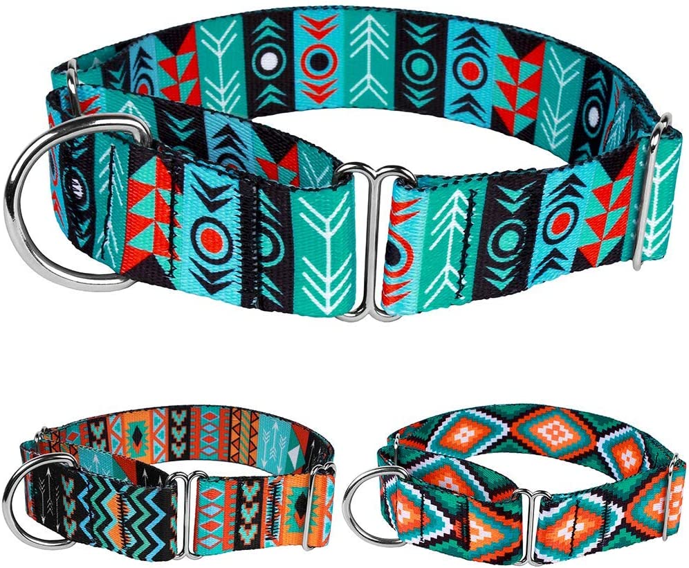 Martingale Dog Collar Nylon Safety Training Tribal Pattern Adjustable Heavy Duty Collars for Dogs Medium Large