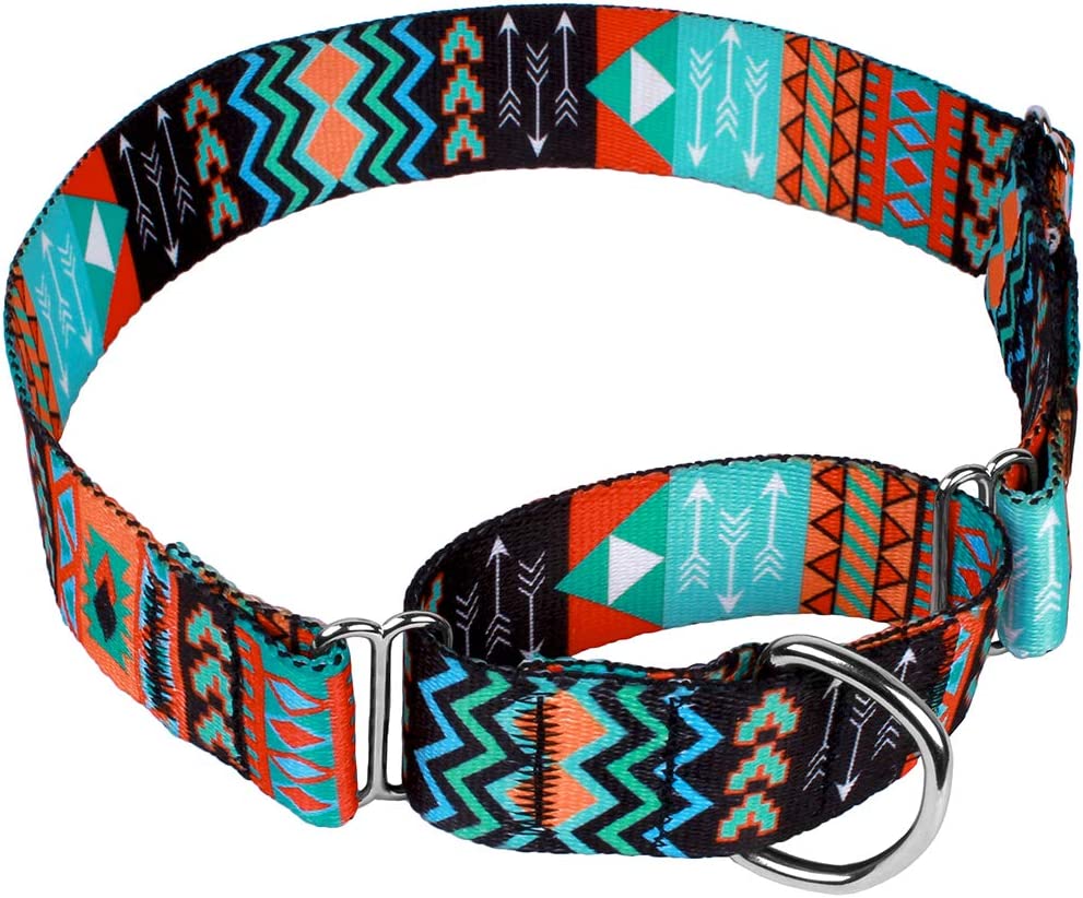 Martingale Dog Collar Nylon Safety Training Tribal Pattern Adjustable Heavy Duty Collars for Dogs Medium Large