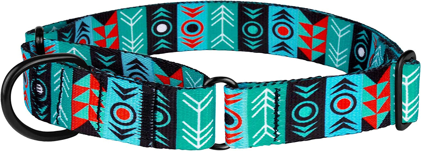 Martingale Dog Collar Nylon Safety Training Tribal Pattern Adjustable Heavy Duty Collars for Dogs Medium Large