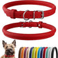 CollarDirect Rolled Leather Dog Collar, Soft Padded Round Puppy Collar, Handmade Genuine Leather Collar Dog Small Large Cat Collars 13 Colors (8-11 Inch, Red Smooth)