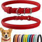 CollarDirect Rolled Leather Dog Collar, Soft Padded Round Puppy Collar, Handmade Genuine Leather Collar Dog Small Large Cat Collars 13 Colors (11-14 Inch, Red Smooth)