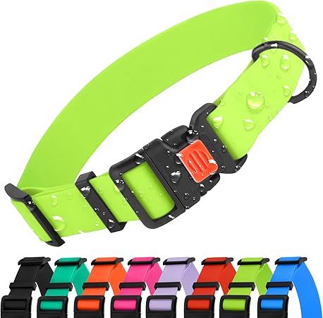 CollarDirect Waterproof Dog Collar - Silicone, Plastic Collar, Odor-Resistant, Easy to Clean, for Large, Medium, Small Dogs - Adjustable Collar with Breakaway Buckle (Neck Fit 14"-18", Lime Green)