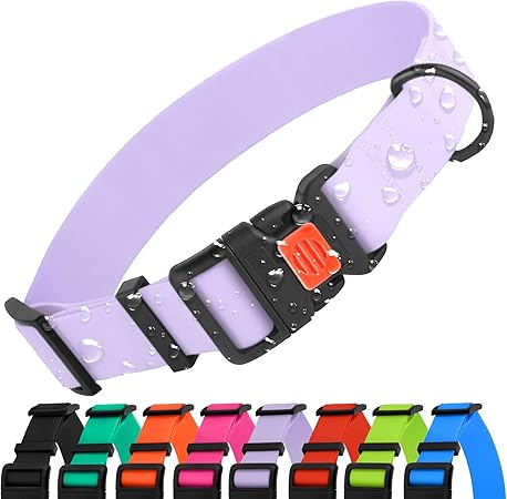 CollarDirect Waterproof Dog Collar - Silicone, Plastic Collar, Odor-Resistant, Easy to Clean, for Large, Medium, Small Dogs - Adjustable Collar with Breakaway Buckle (Neck Fit 14"-18", Lilac)
