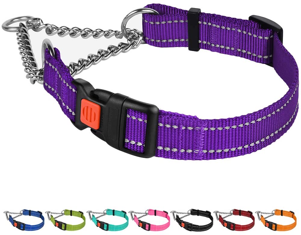 reflective martingale dog collar-reflective martingale collar-reflective martingale dog collars-martingale collar with quick-release buckle-side release dog collar