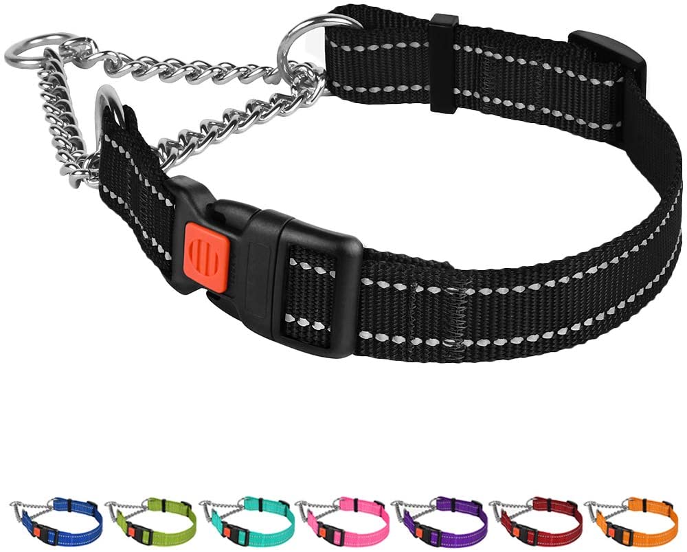 reflective martingale dog collar-reflective martingale collar-reflective martingale dog collars-martingale collar with quick-release buckle-side release dog collar