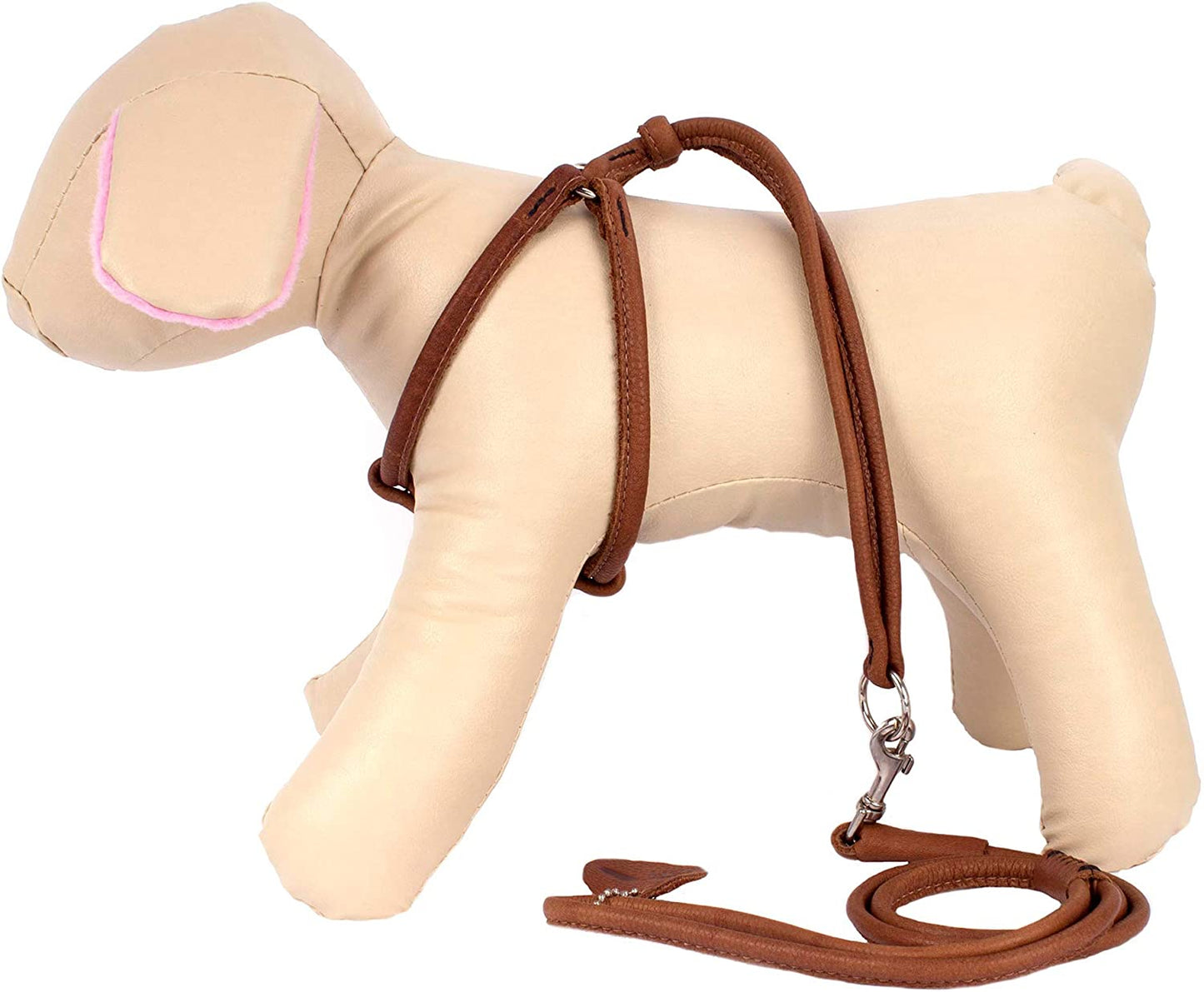 Rolled Leather Dog Harness Small Puppy Step-in Leash Set for Walking