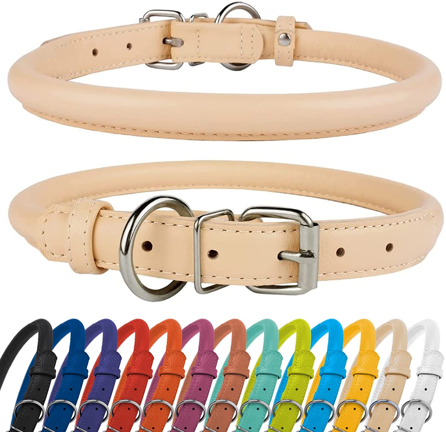 collardirect rolled leather dog collar-green rolled leather dog collar-collar direct dog collar