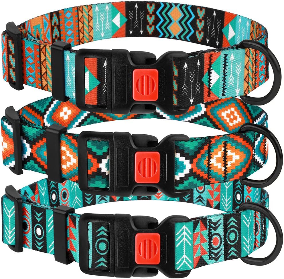 Dog Collar for Small Medium Large Dogs or Puppies, Cute Unique Design with a Quick Release Buckle, Tribal Ethnic Aztec Pattern, Adjustable Soft Nylon