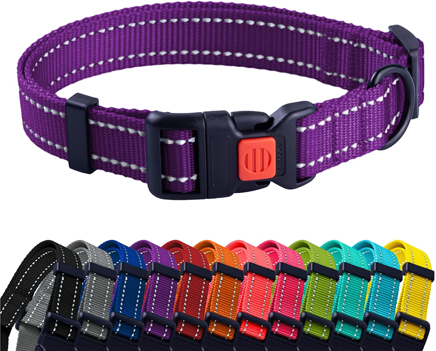 Nylon Reflective Dog Collar Adjustable Collar Side Release Buckle Safety Dog Collar Small Medium Large CollarDirect