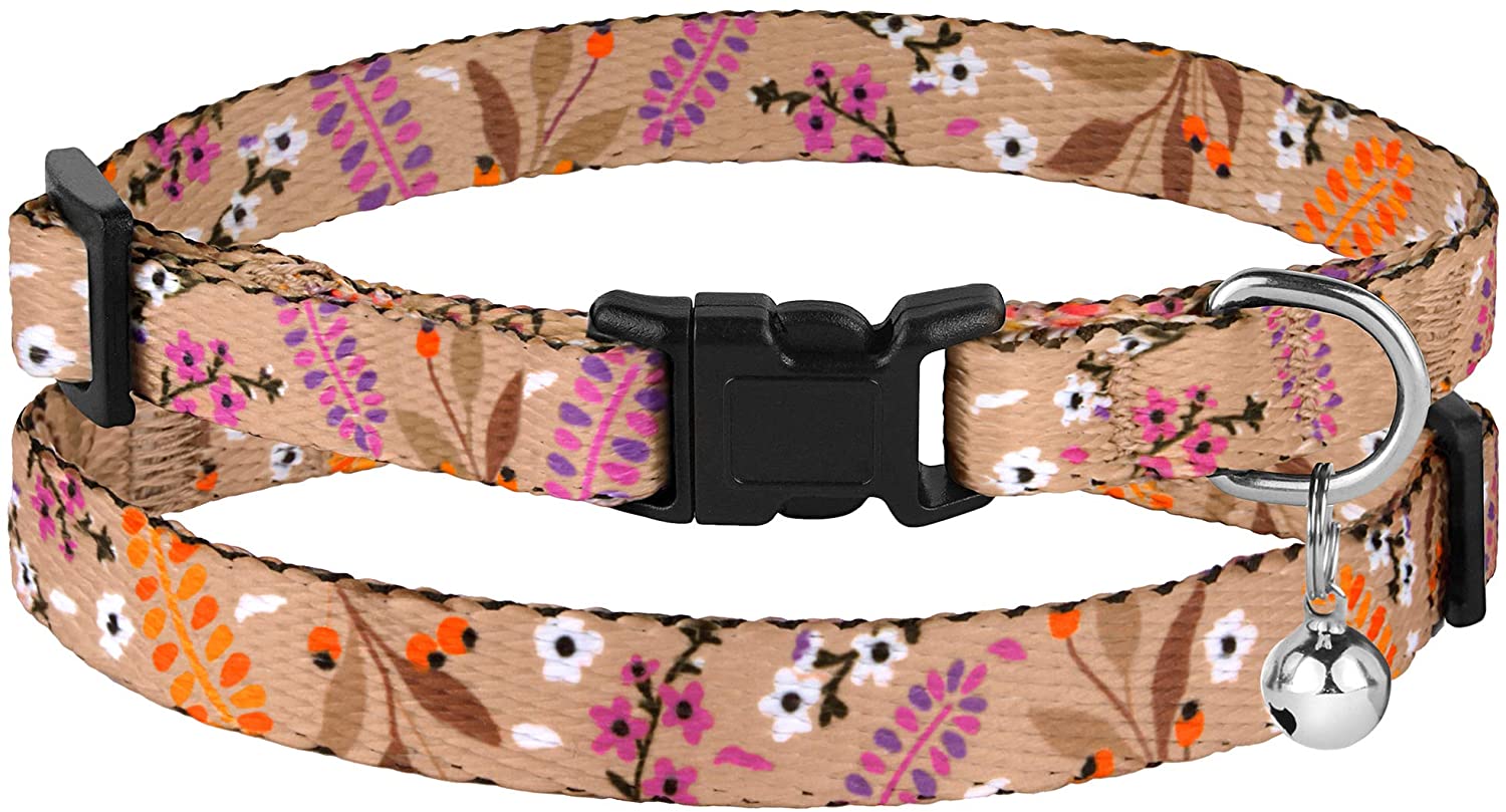 2 Pack Cotton Breakaway Cat Collars With Bell & Flower - Adjustable 7.5-11 Inch, Floral Pattern, For Kittens & Cats